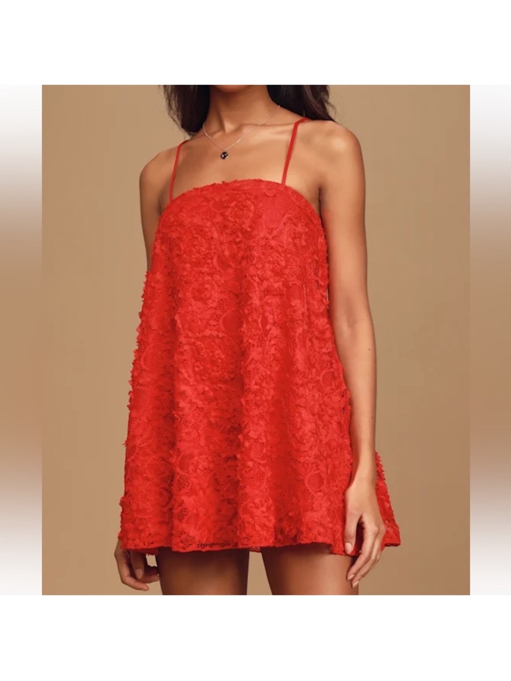 Lulus Red Lace Spaghetti Strap Mini Dress